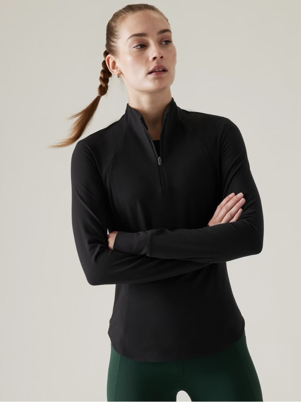 Athleta Black Long-Sleeve Half-Zip Pullover